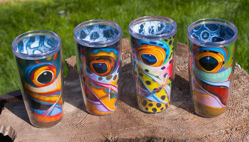 Set of 4 Trout Fish Face - Travel Coffee Mugs